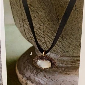 Sara Blaine Black Suede Choker length with adjustment Mother of Pearl Necklace